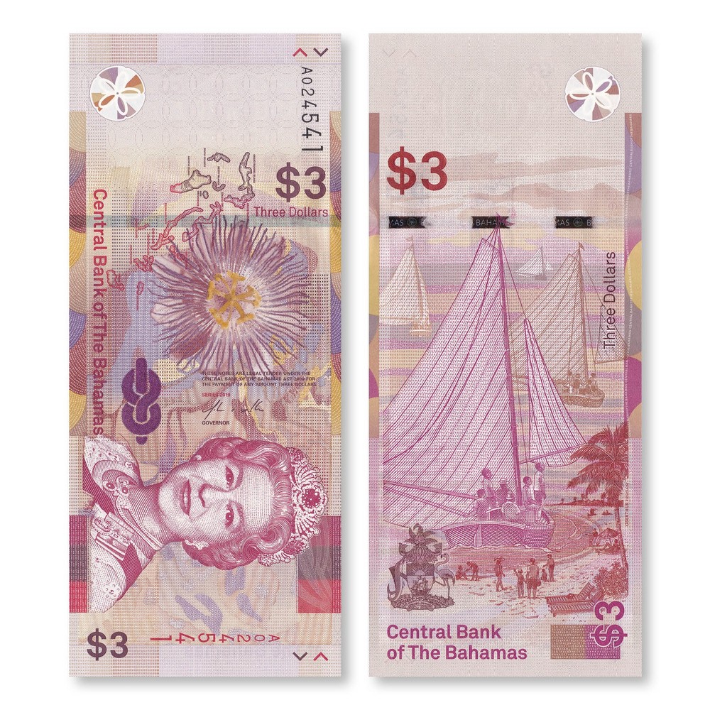 Bahamas 3 Dollars, 2019, B350a, UNC