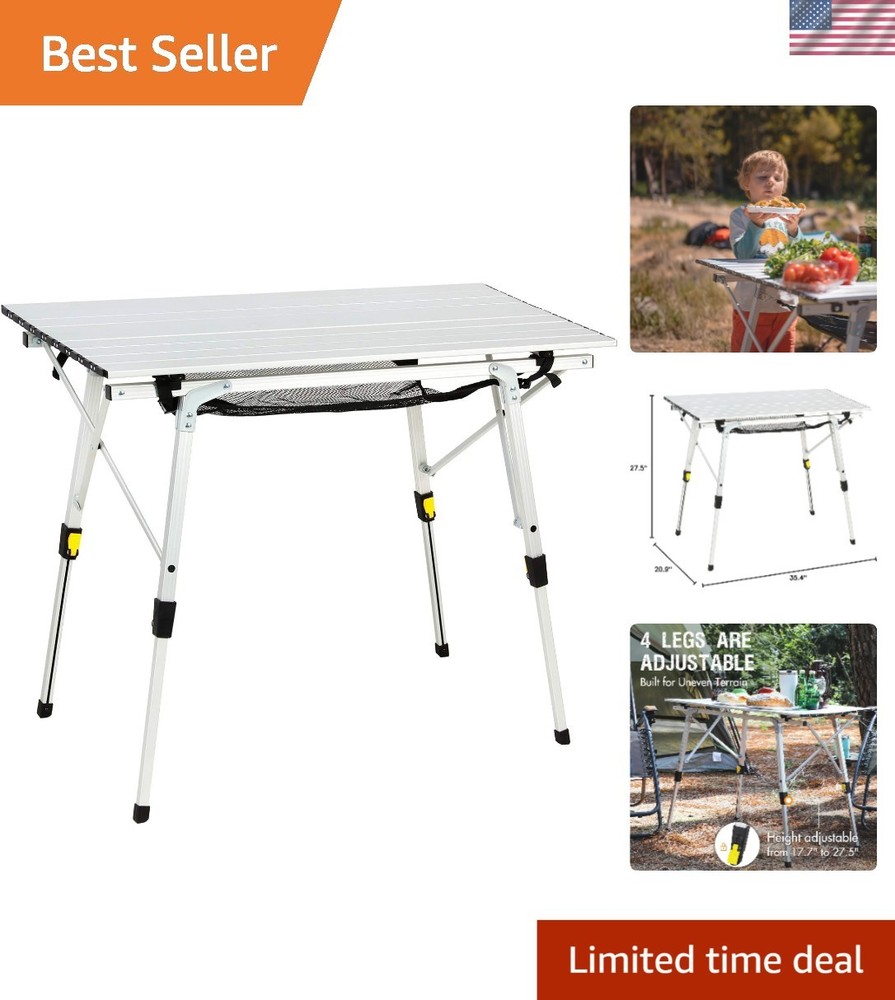 Adjustable Folding Camping Table with Rolling Aluminum Top - 35.4"