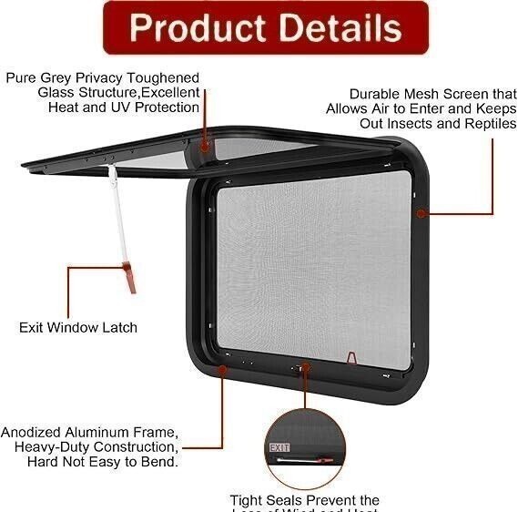 RV Exit Window 30" x 20" Camper Replacement Push Out Emergency Window NEW