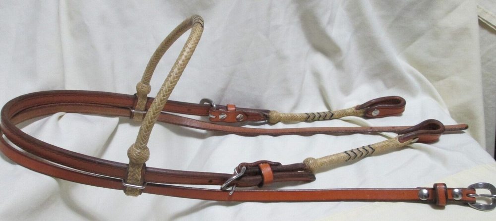Rawhide Regular Browband - Leather Headstall with Rawhide Braiding