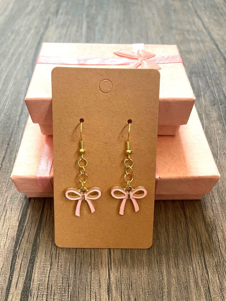 Handmade Small Pink Bow Charm Earrings