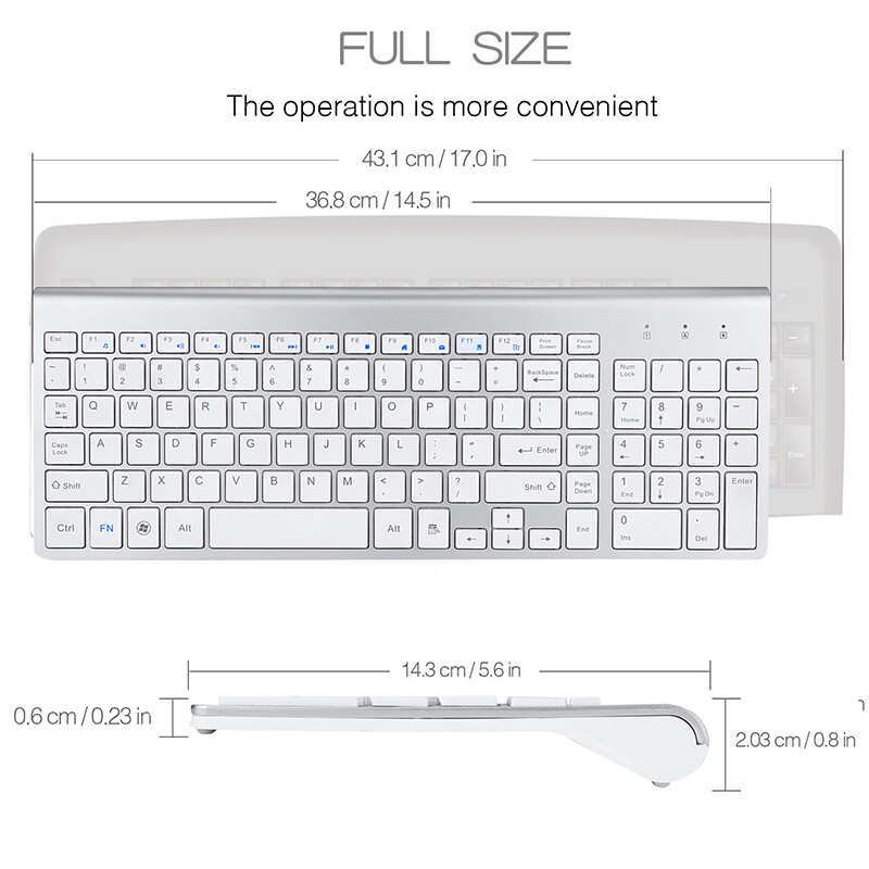 Wireless Keyboard and Mouse Combo - Full Size Slim Thin Keyboard Mouse 104 Keys