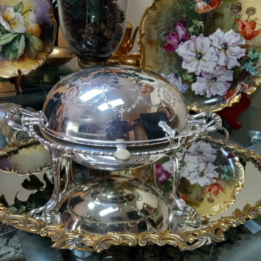 antique Silver Plate Serving Dish/Spoon