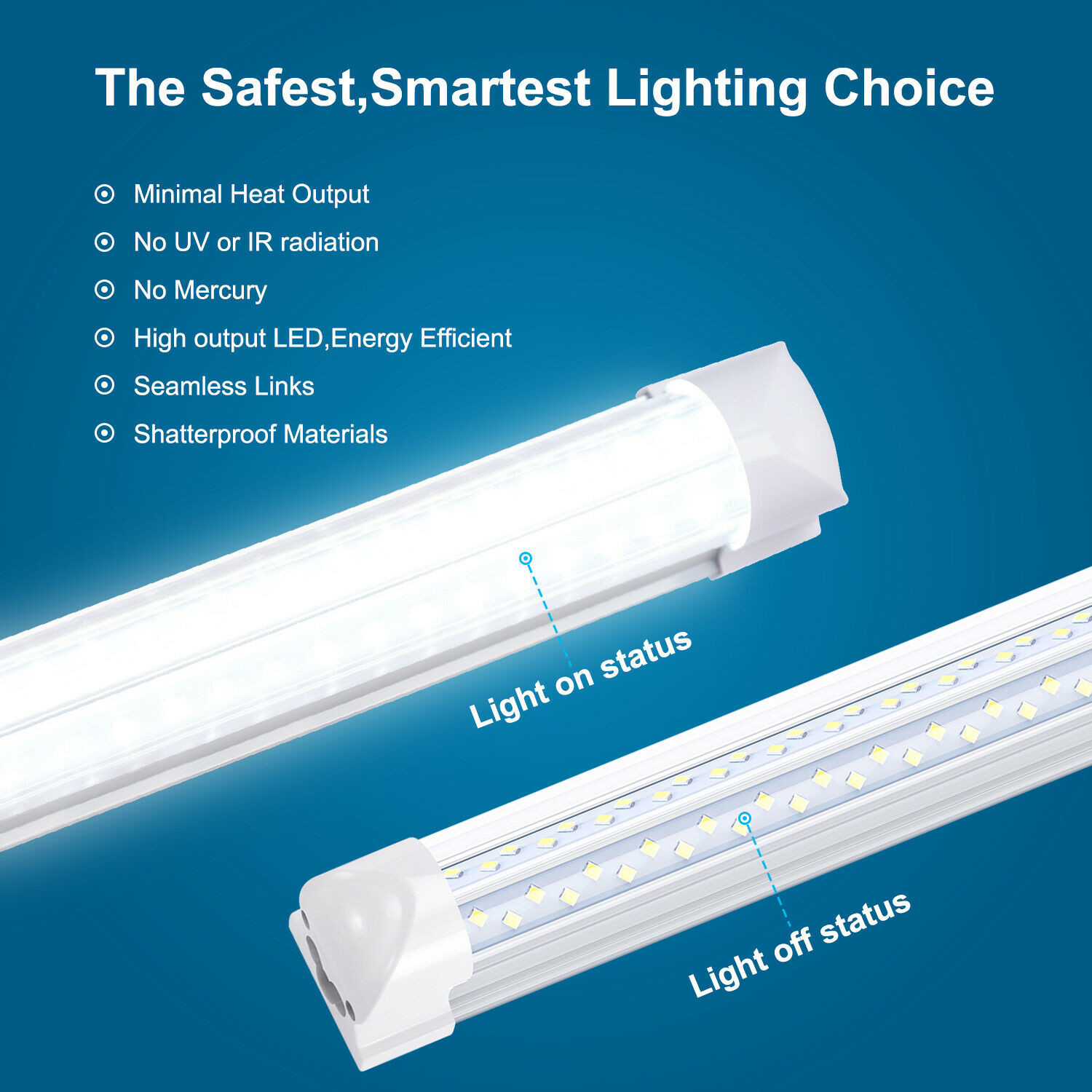 6Pack 8FT 120W LED Tube Light T8 LED Shop Light Fixtures 6000K Garage Bulb Light