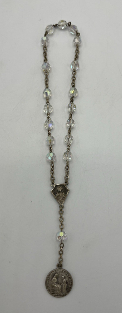 Short Bracelet Rosary St Anne Clear AB Crystal Beaded