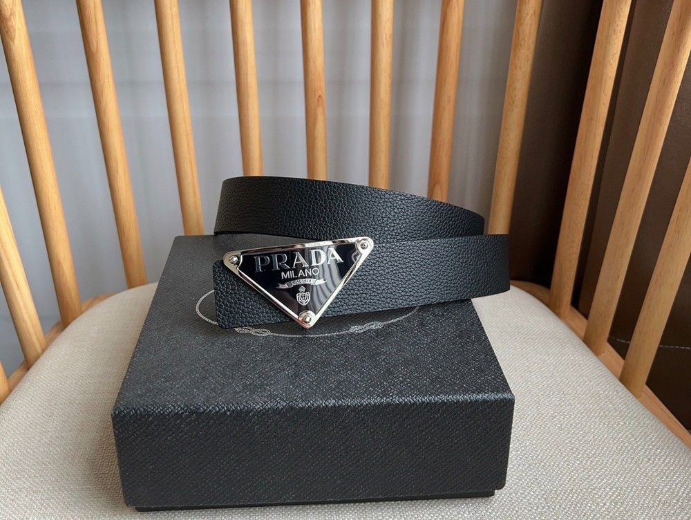 Prada men's  black leather belt