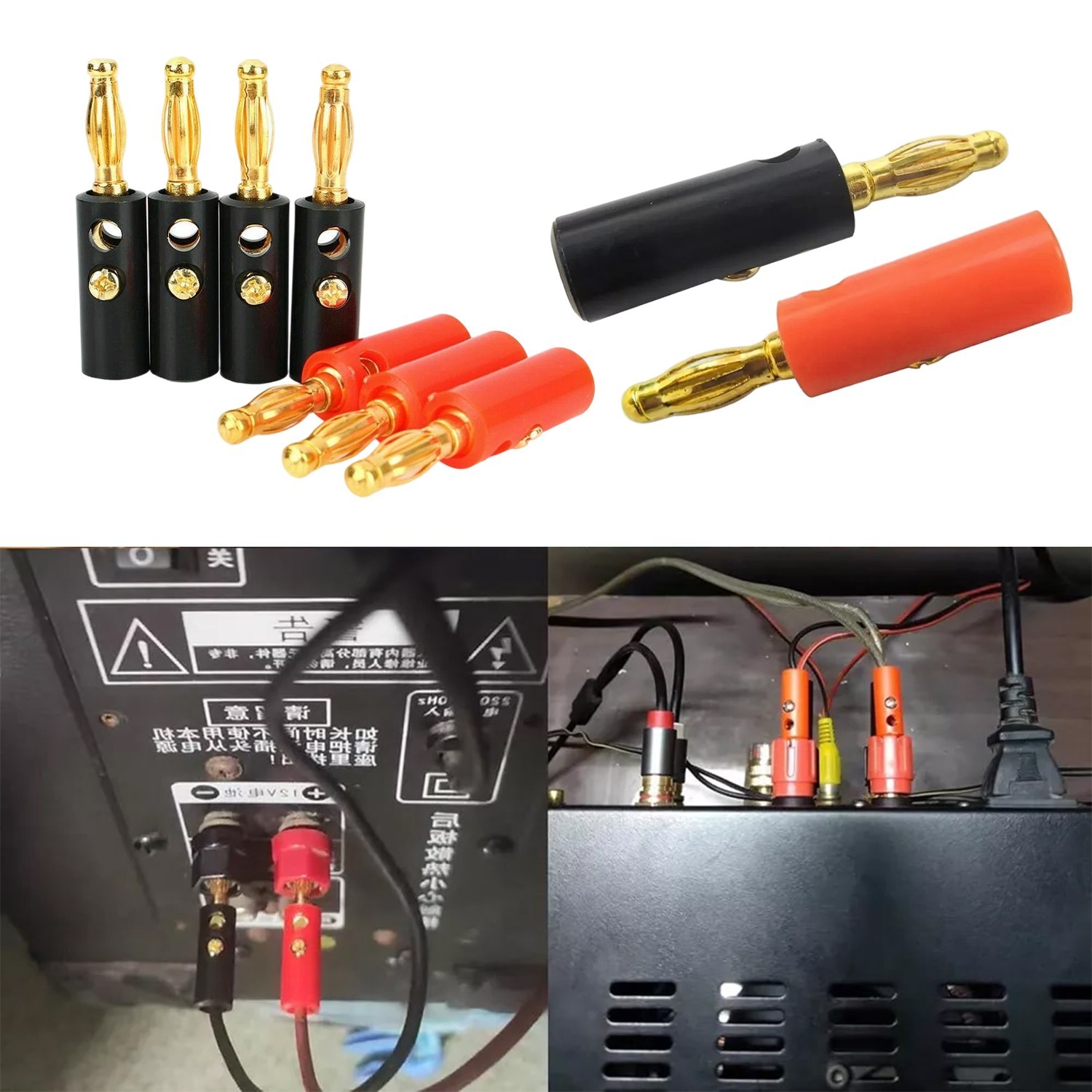 40PCS 4mm Gold Plated Banana Plugs Audio Jack Speaker Wire Cable Screw Connector