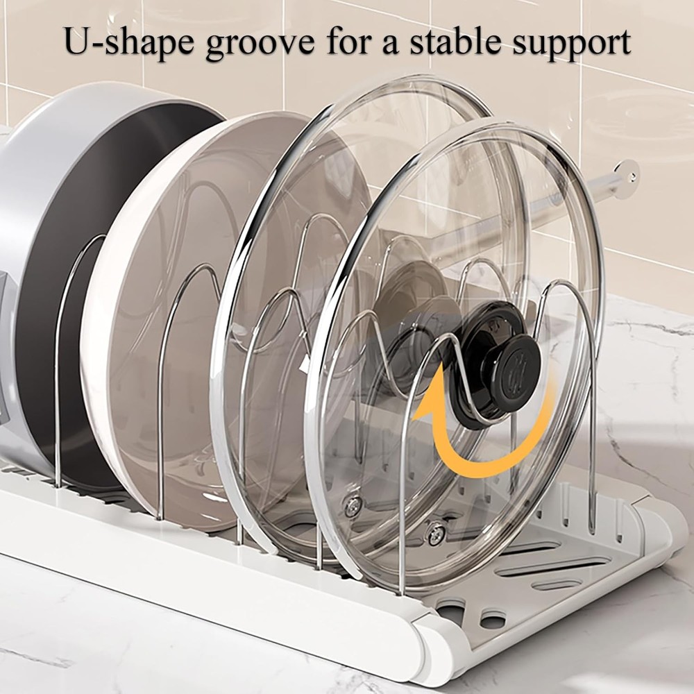 Pot Rack Pots & Pans Organizer Under Cabinet 7 Adjustable Compartment Expandable