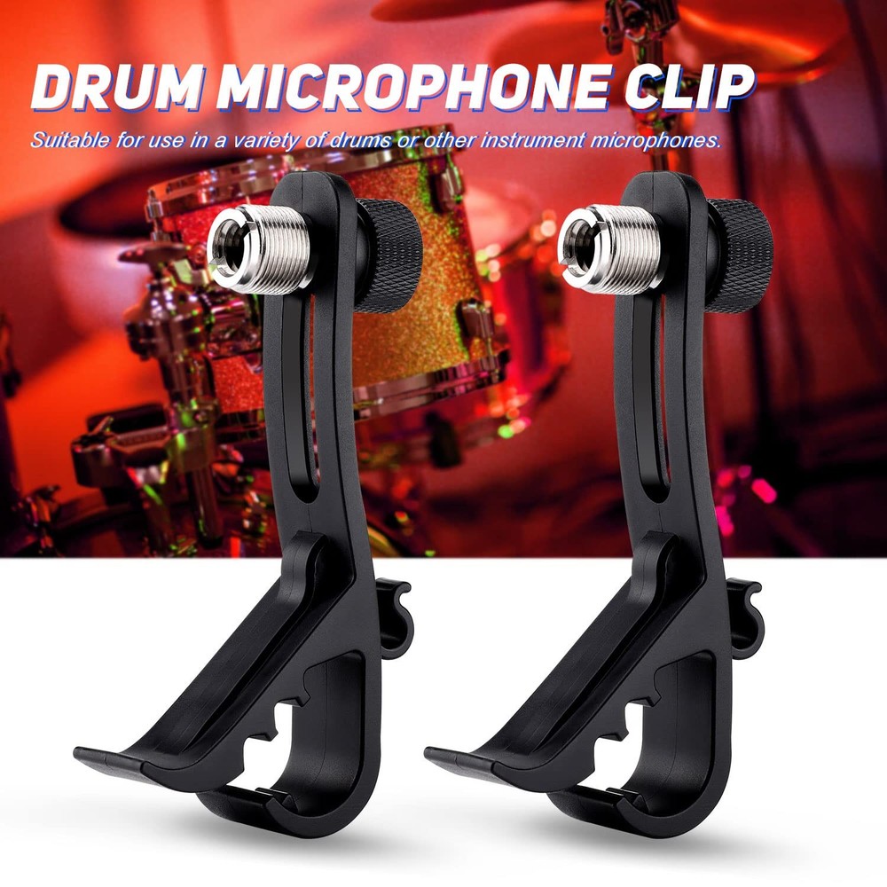 2PCS Drum Microphone Clip, Adjustable Mic Mount Clamp Holder Mic Securing Cli...