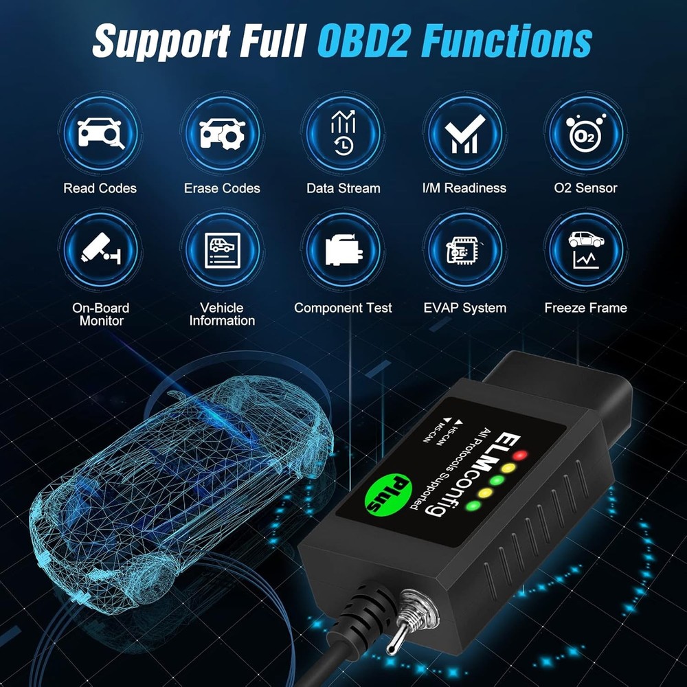 ELM327 OBD2 USB Adapter Diagnostic Scan Tool for Windows with MS/HS-CAN Switch