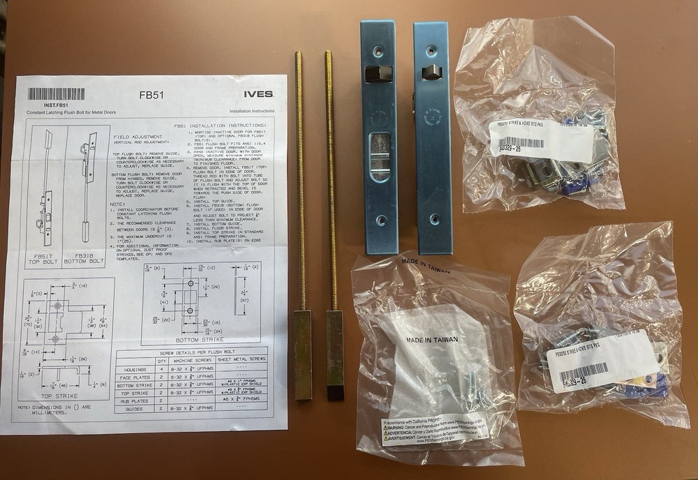 IVES FB51P-12-MD, US32D Latching and Automatic Flush Bolt