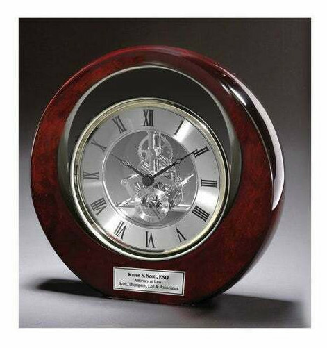 Desk Executive Clock Silver DaVinci Eclipse Dark Cherry Award Gift Wedding Boss