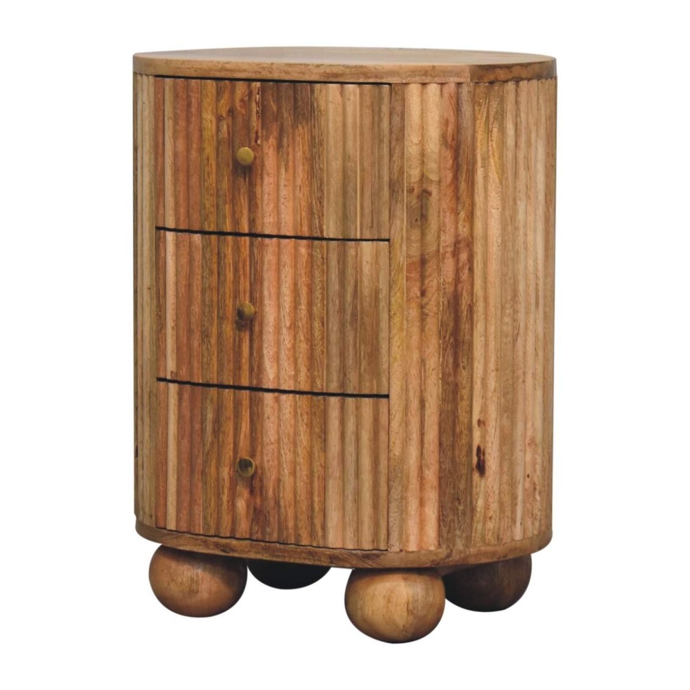 Solid Wood Soba Ball 3-Drawer Bedside, Oak