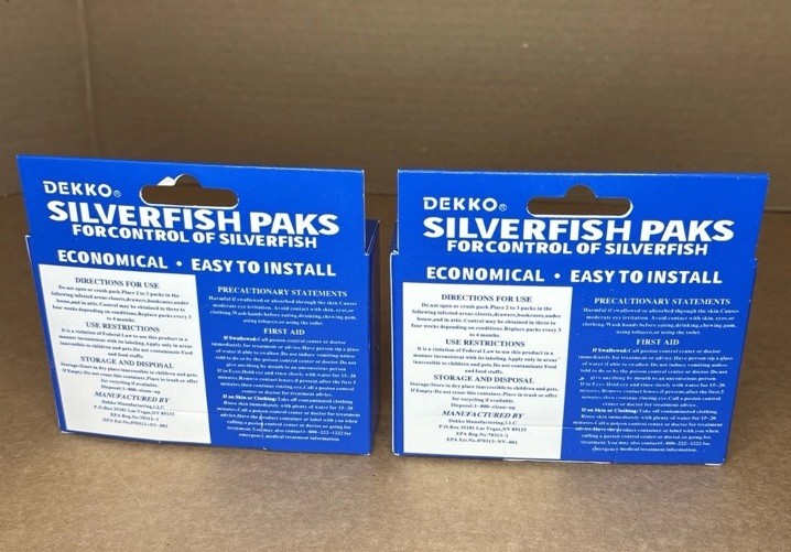 2 Boxes Dekko Silverfish Paks Control Deter Prevent Silverfish 48 Total