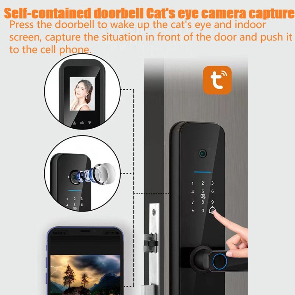 1PCS Face Recognition Tuya Wifi Smart Door Lock Visual Intercom Fingerprint