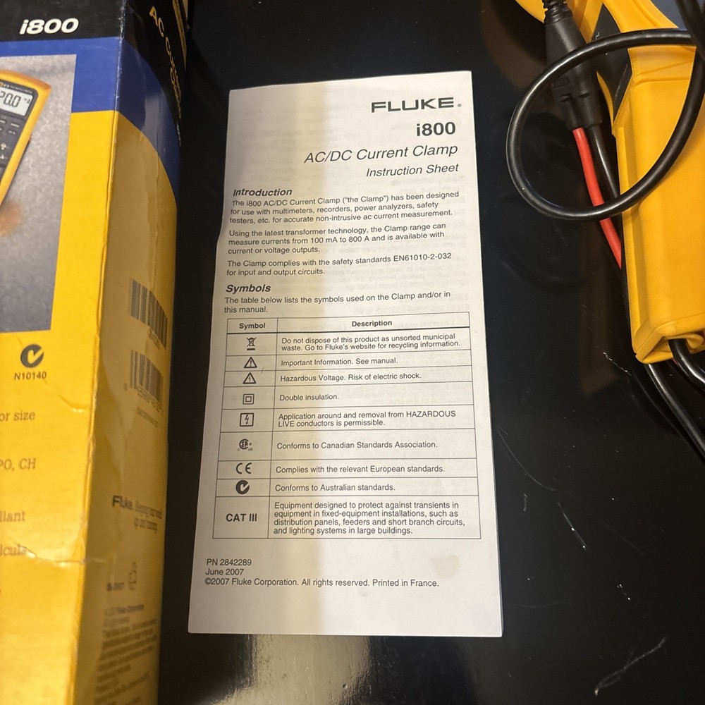Fluke Fluke-I800 Ac Clamp On Current Probe, 800A