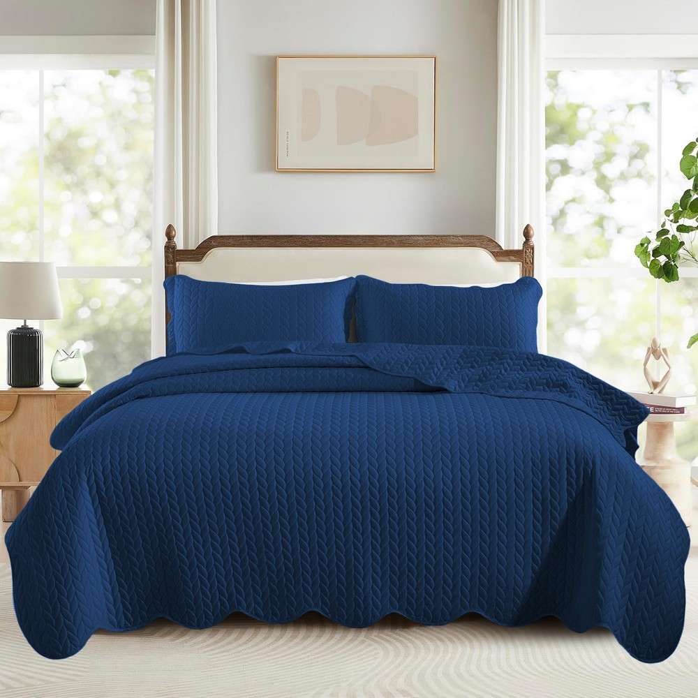 3 Piece Quilted Bedspread Set Soft Reversible Comforter Bedding Sets Queen King