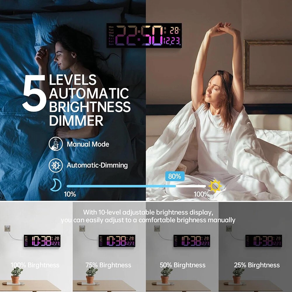 16inch BIG DIGITAL LED CLOCK WALL MOUNT LARGE NUMBERS TIMER DATE TEMPERATURE US