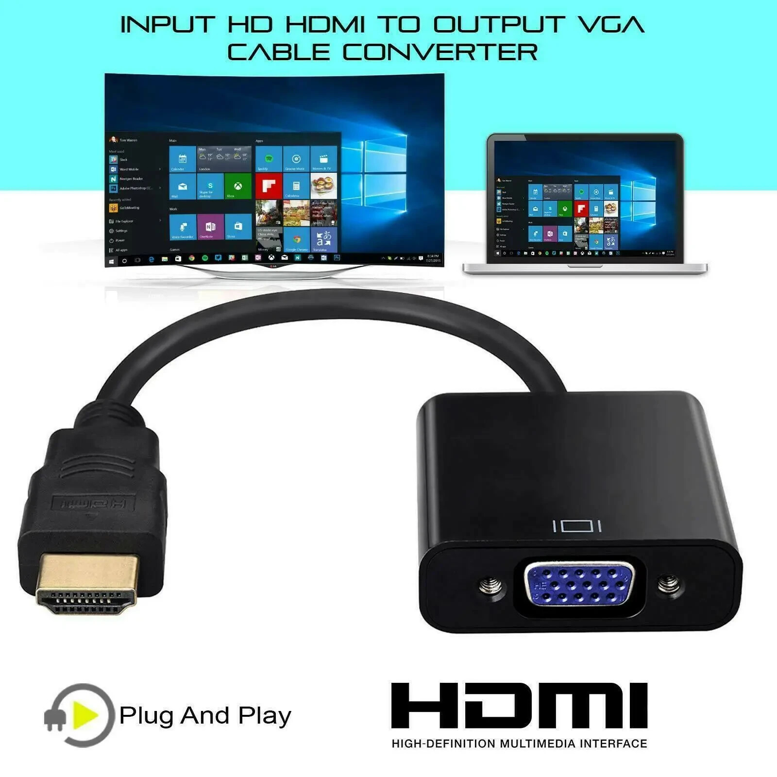 HDMI Male to VGA Female Adapter Converter Cable for Video HDTV DVD PC 1080P