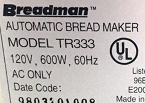 Thermal Fuse Assembly for Breadman Bread Maker Models TR333 TR444 only