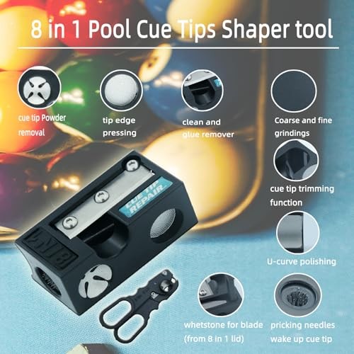 38PCS Pool Cue Tips Replacement Kit, 13mm Pool Stick Tips 8 in 1 shaper tools