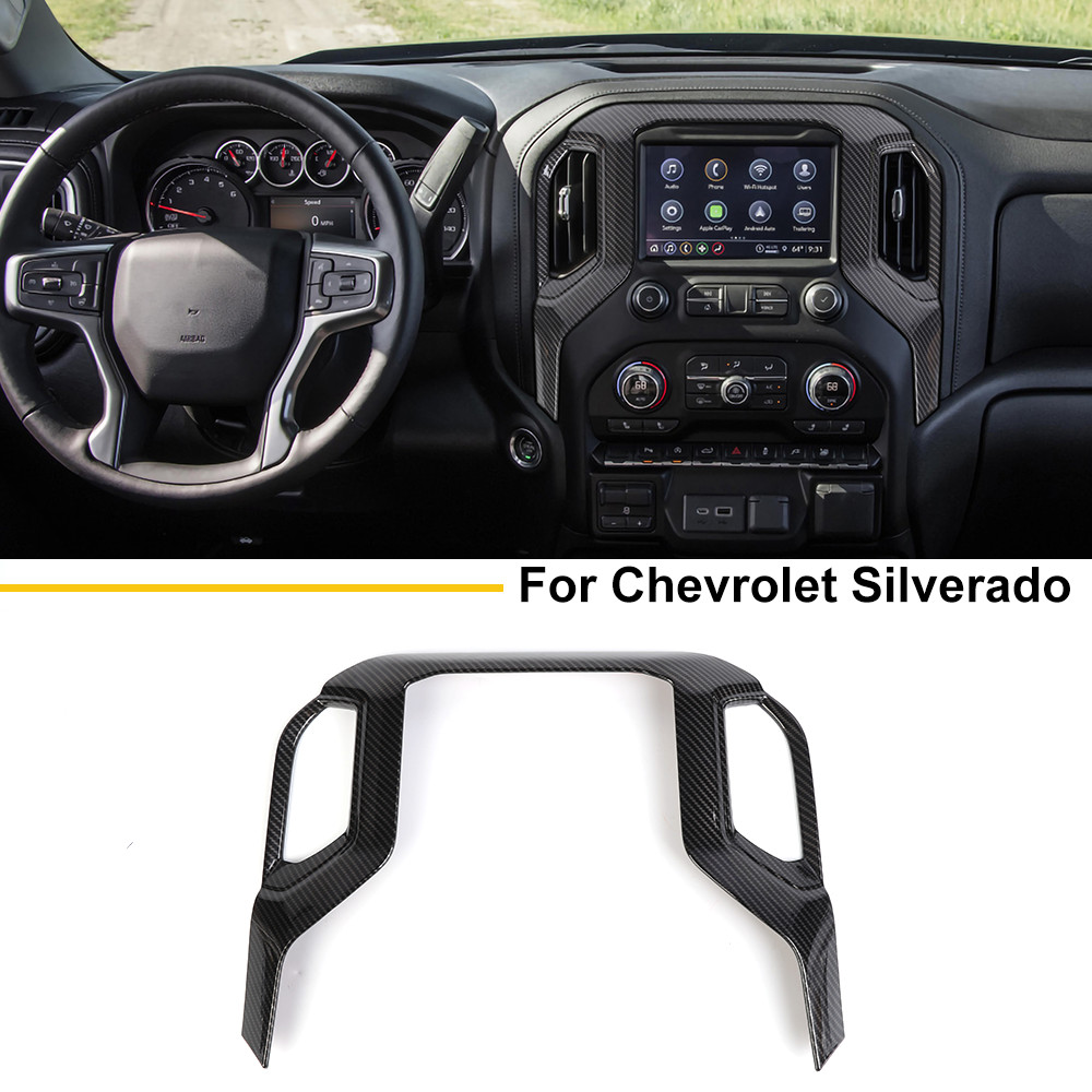 Carbon Radio Display Screen Navigation Cover Trim for Chevy Silverado Sierra 19+