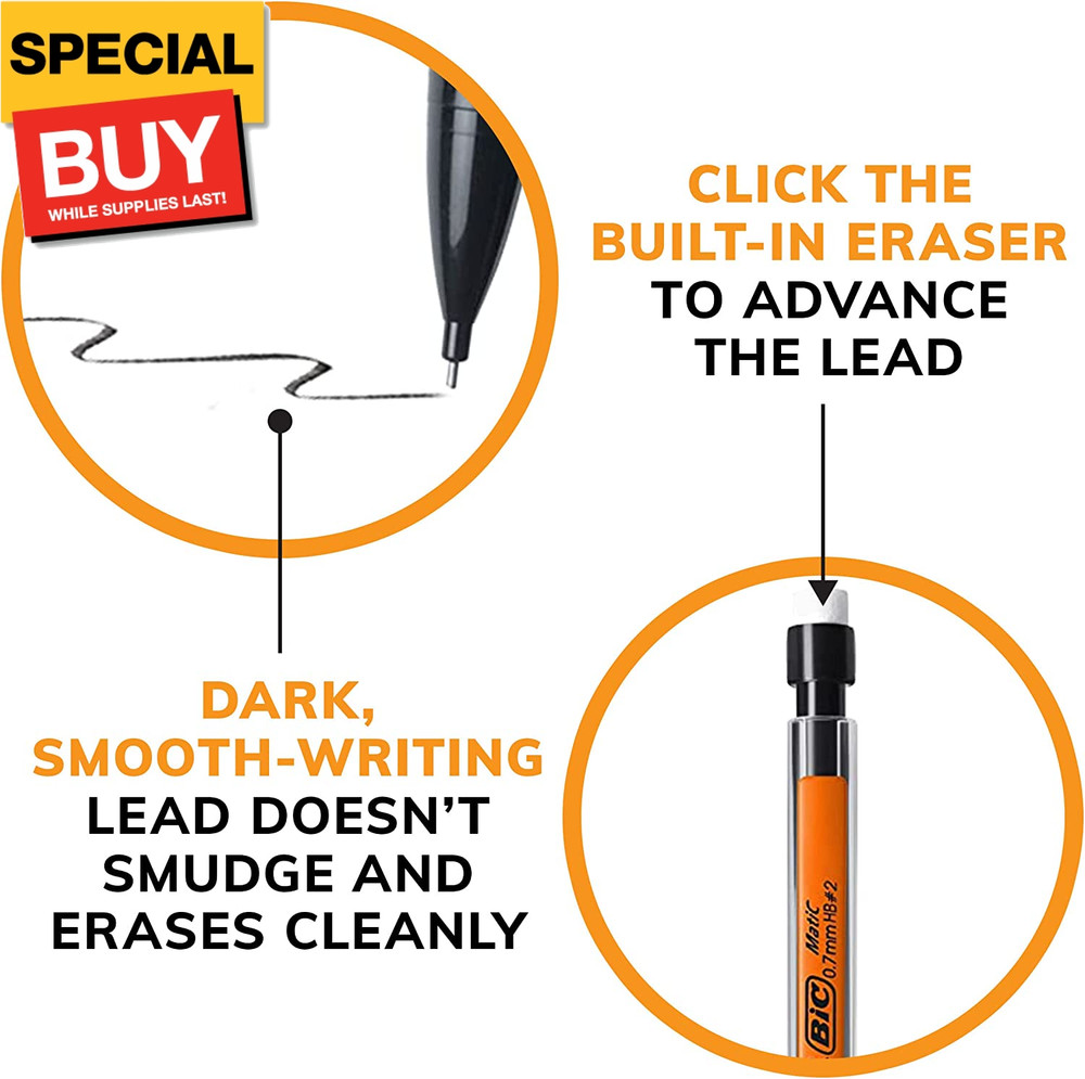 Xtra-Smooth Mechanical Pencils with Erasers, Bright Edition Medium Point (0.7mm)