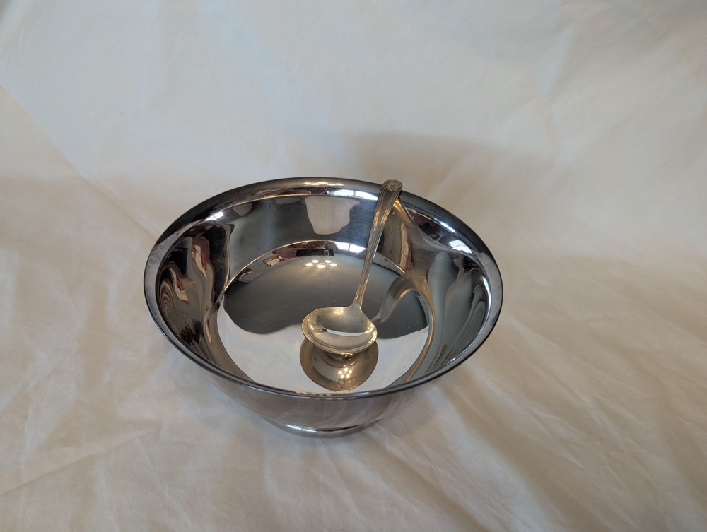 Gorham Silver Plate Bowl with Silver Ladle Elegant Serving Set