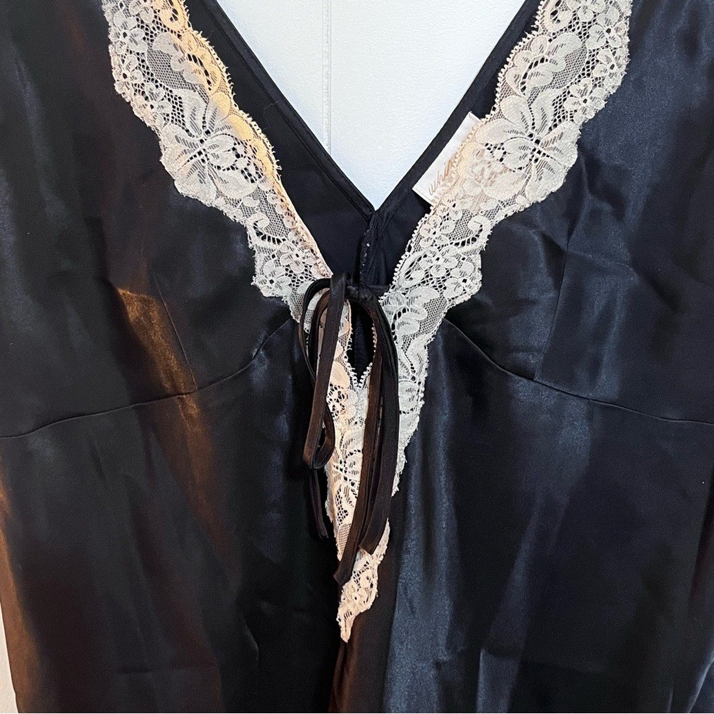Whispers Lace Trim Slip Dress Black Lingerie Nightgown L/XL Feminine Romantic