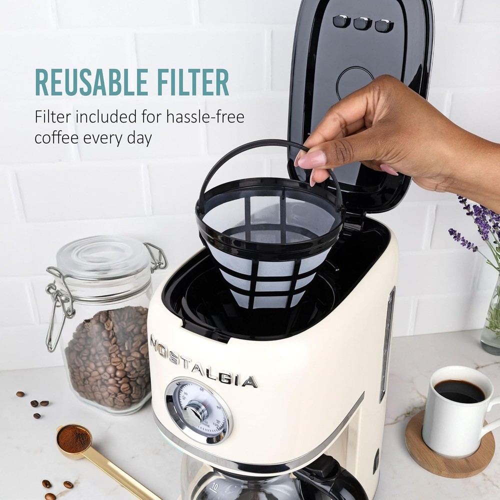 Classic Retro 10 Cup Coffee Maker - One-Touch Drip Brew, Reusable Filter - An...