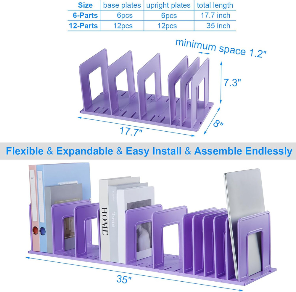 Adjustable Vertical File Sorter Sturdy Plastic Expandable Upright File Holder, D