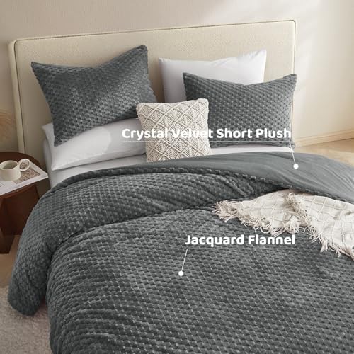 Fluffy Comforter Set - Ultra-Soft Flannel Thick Comforter for Bed, Queen Gray