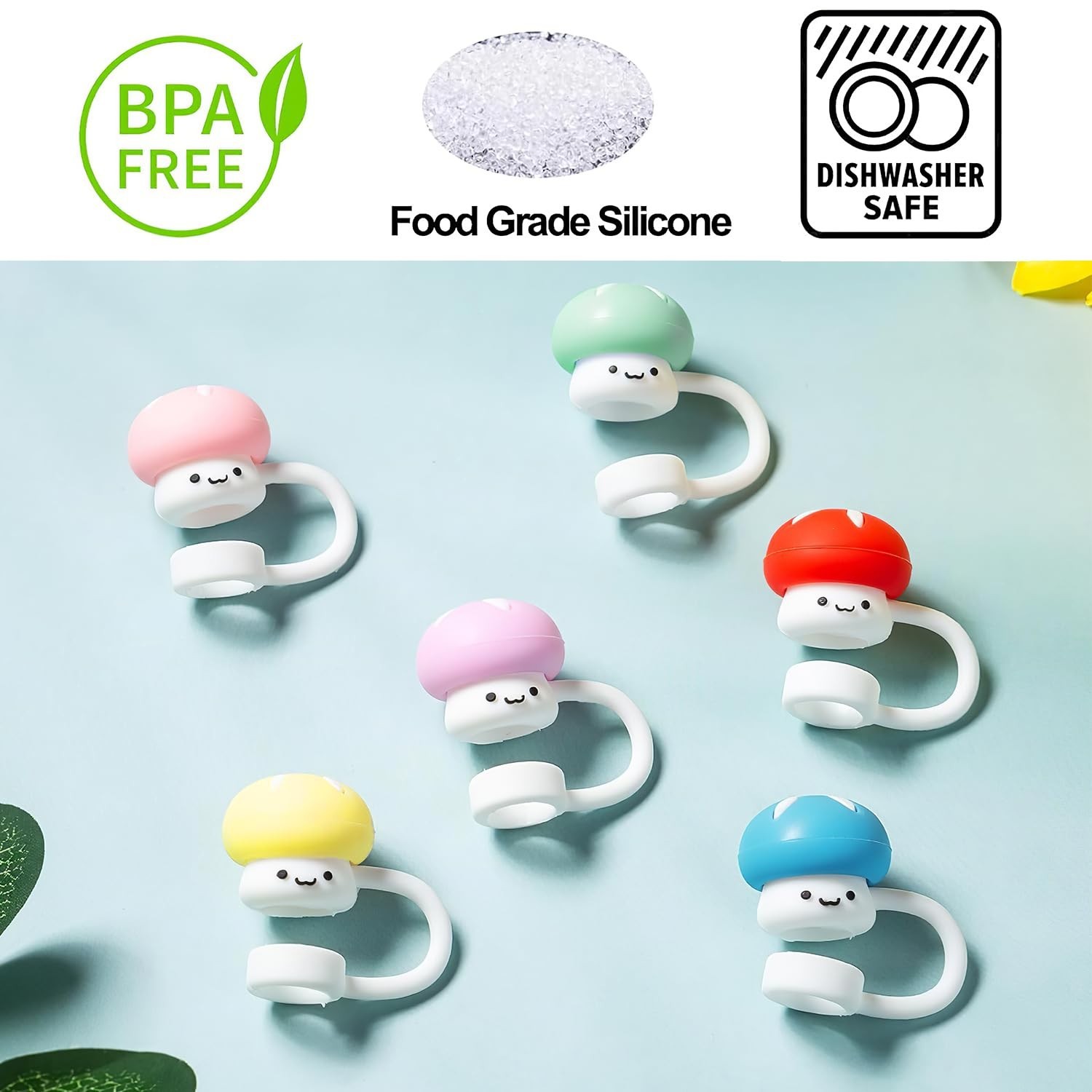 6Pcs Cute Mushroom Straw Covers Cap Compatible with Stanley Cup 30 40 oz, Smi...