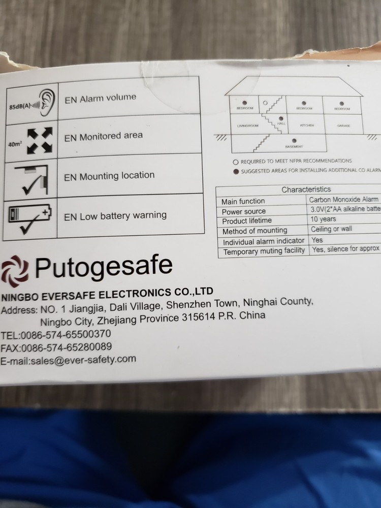 Putogesafe 3 pack carbon monoxide detectors, new