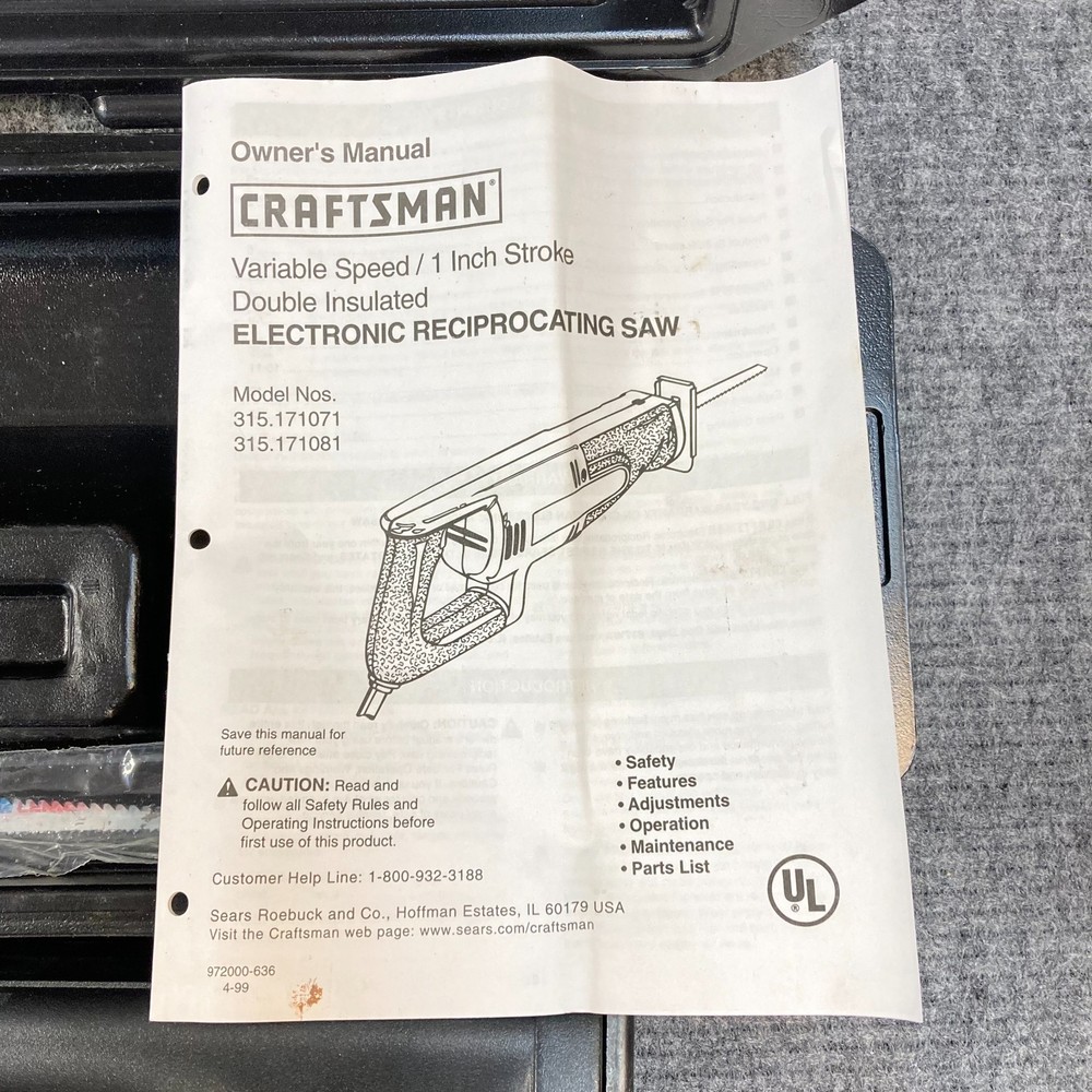 Craftsman Reciprocating Saw 3/4HP Variable Speed w/ Case USA