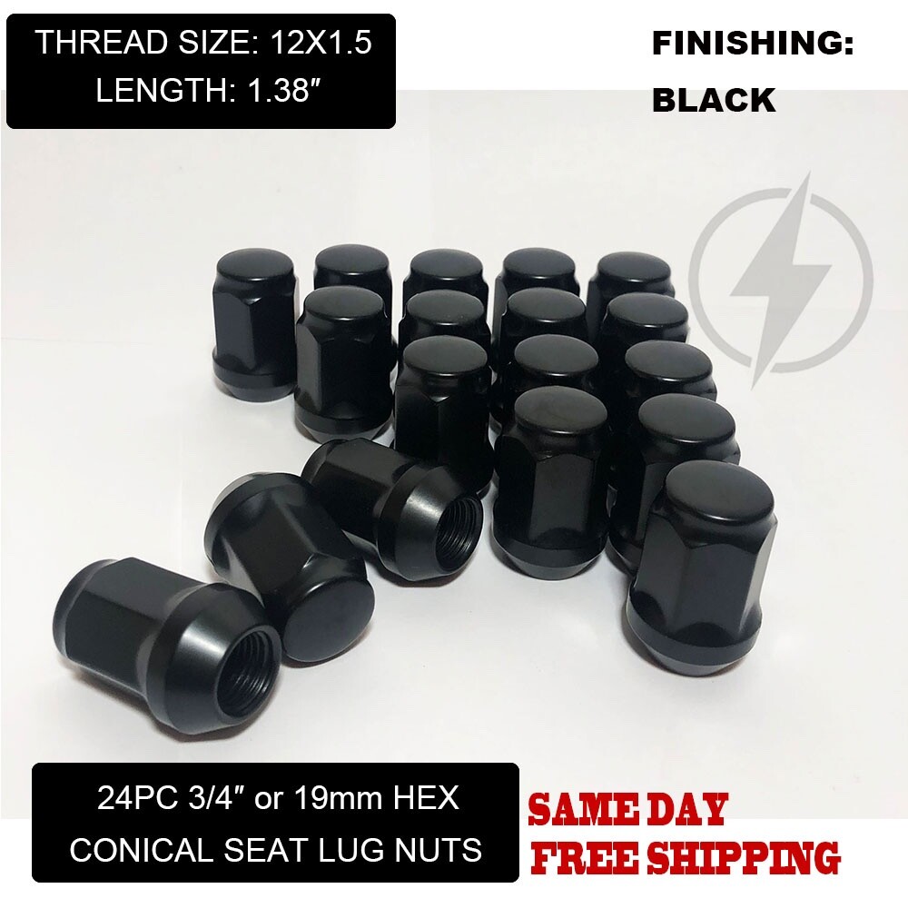 24 Black Bulge Acorn Lug Nuts 12x1.5 Fits Toyota 4Runner Tundra FJ Tacoma