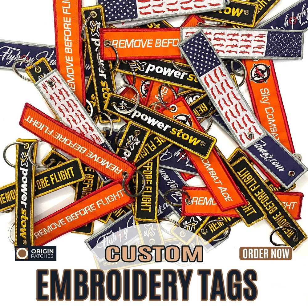 Custom Embroidered Keychain, Personalized Flight Tag, Double Sided Jet Tag