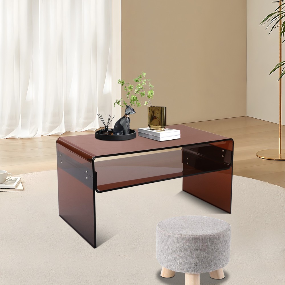2 Tiers Modern Brown Acrylic Side Table Rectangular Coffee End Table 80*40*40cm