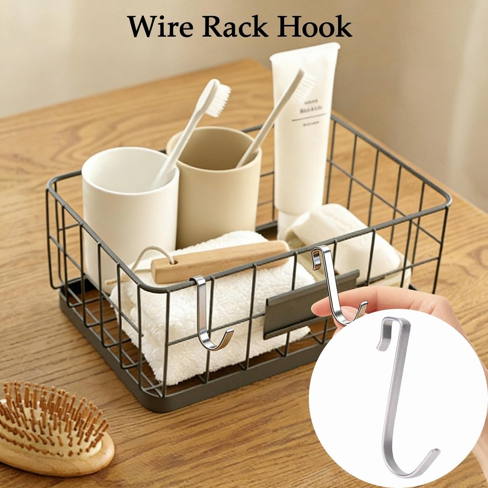 10Pcs J Shaped Hook, Silver Wire Rack Hook Stainless Steel Wire Shelf Hooks, ...