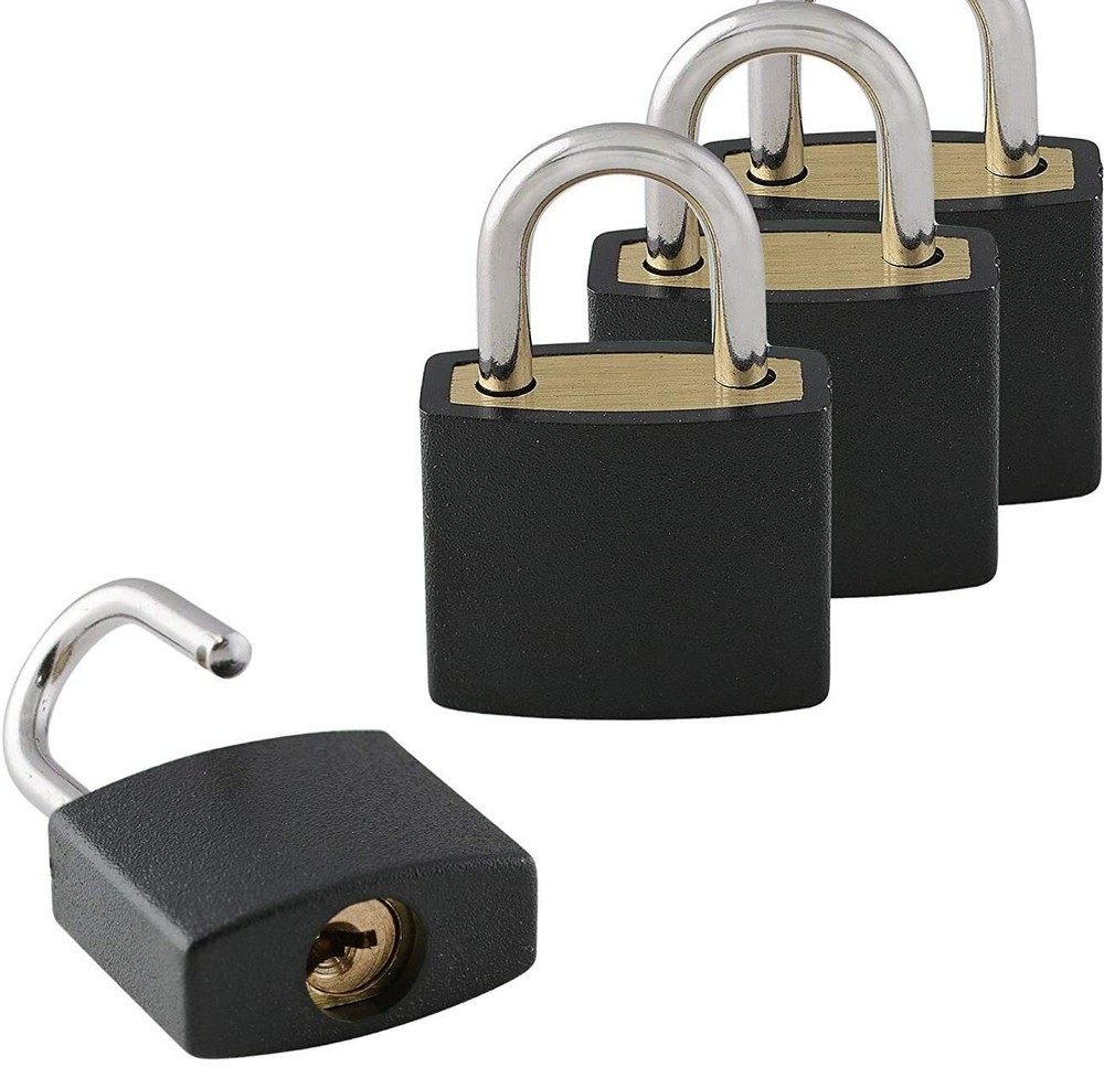 Small Mini Durable ABS Cover Solid Brass Body Individually Keyed Padlock 3pc BLK