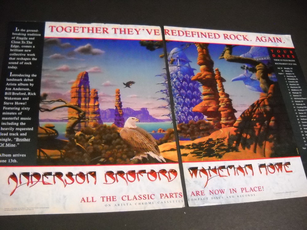 ANDERSON BRUFORD WAKEMAN HOWE Tour Dates RARE 2-Piece 1989 PROMO POSTER AD