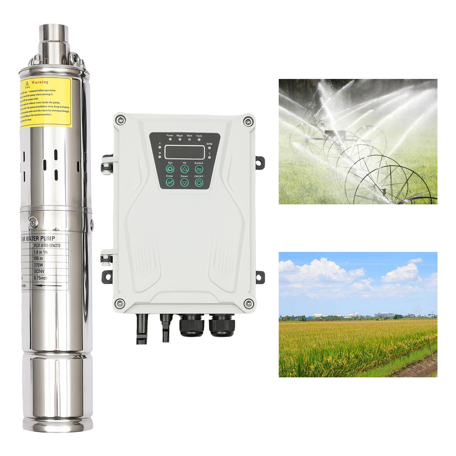 270W 3" DC 24V Solar Water Pump Submersible Deep Bore Well Pump+ MPPT Controller
