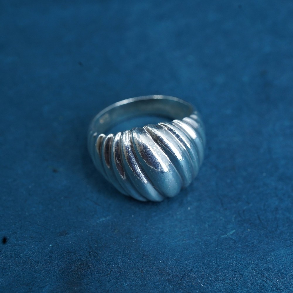 Size 6.5, Sterling silver handmade ribbed ring, 925 silver statement ring