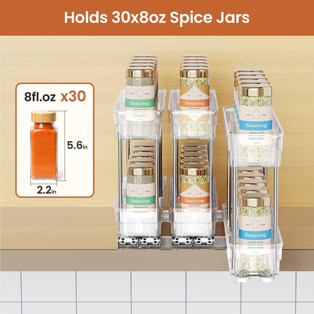 Mystozer Pull Out Spice Rack Organizer for Cabinet, 2-1/3" - 3 Pack, Clear