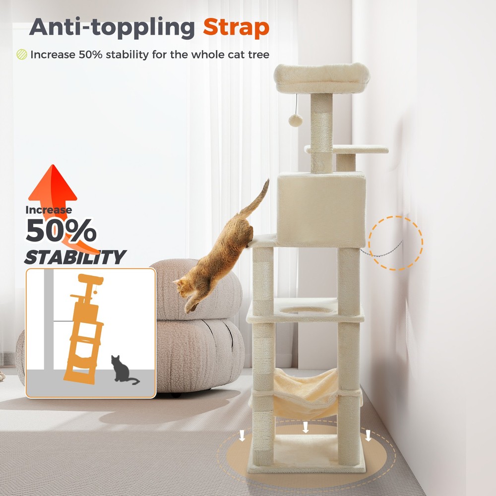 PAWZ Road Multi-Level Cat Tree Tower Scratching Post Large Hammock 2 Top Perches