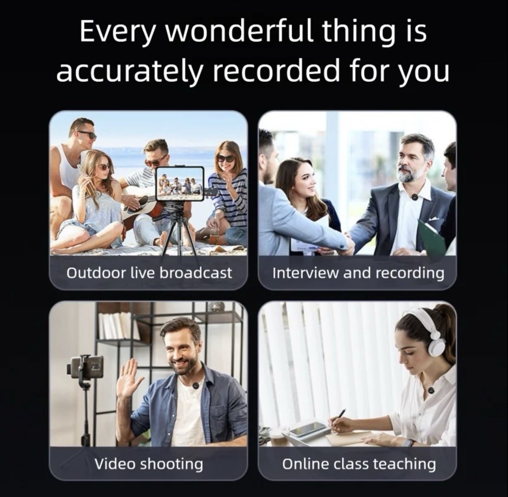 3 in 1 Microphone for iPhone/Android/Camera, Wireless Lavalier Microphone