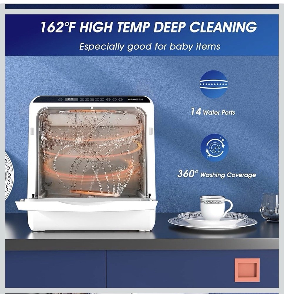 AIRMSEN Portable Countertop Dishwashers, 5 Washing Programs Mini Dishwashers