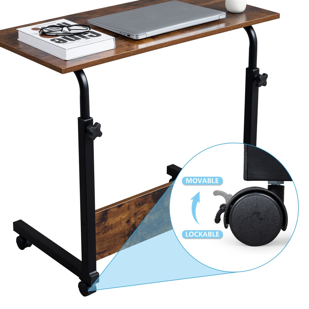 Portable 360° Rolling Mobile Laptop Desk Cart Adjustable Side Computer Table New