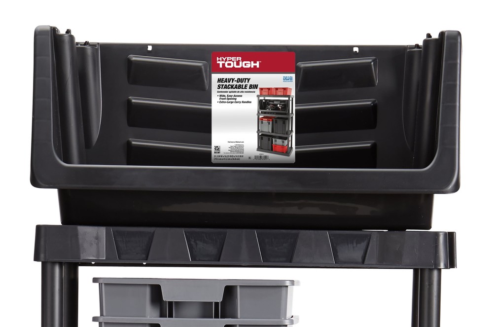 Heavy Duty Nesting Plastic Stack Bin, Black