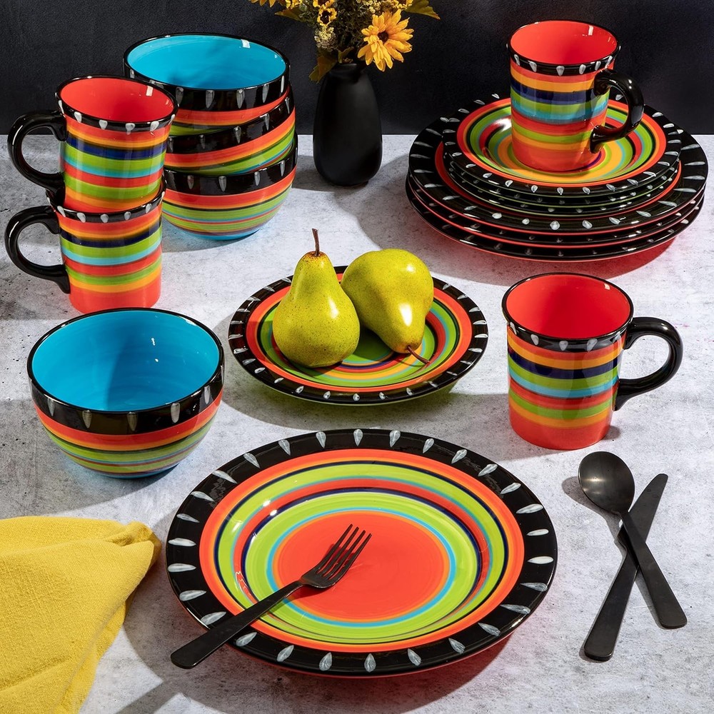 Feliz Mesa 16PC Hand Painted Dinnerware Set Service for 4